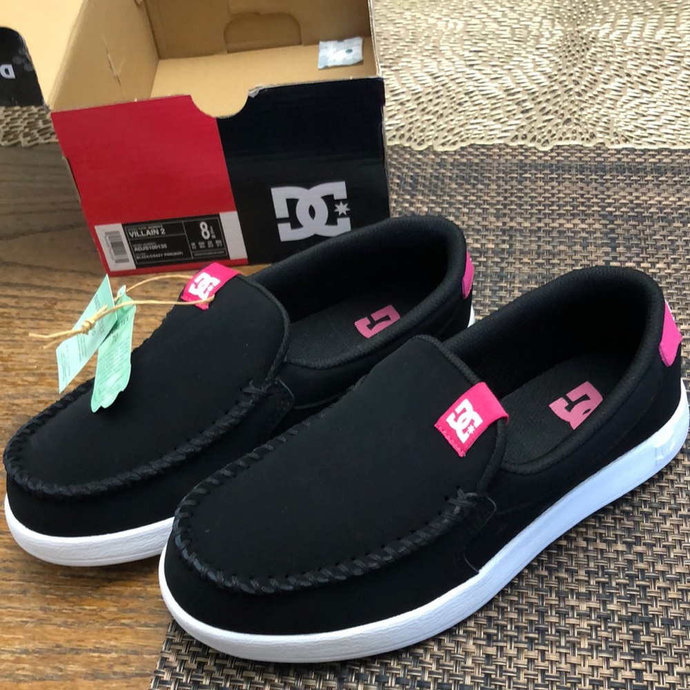 DC Black and Pink Sneakers with Slip-On Design